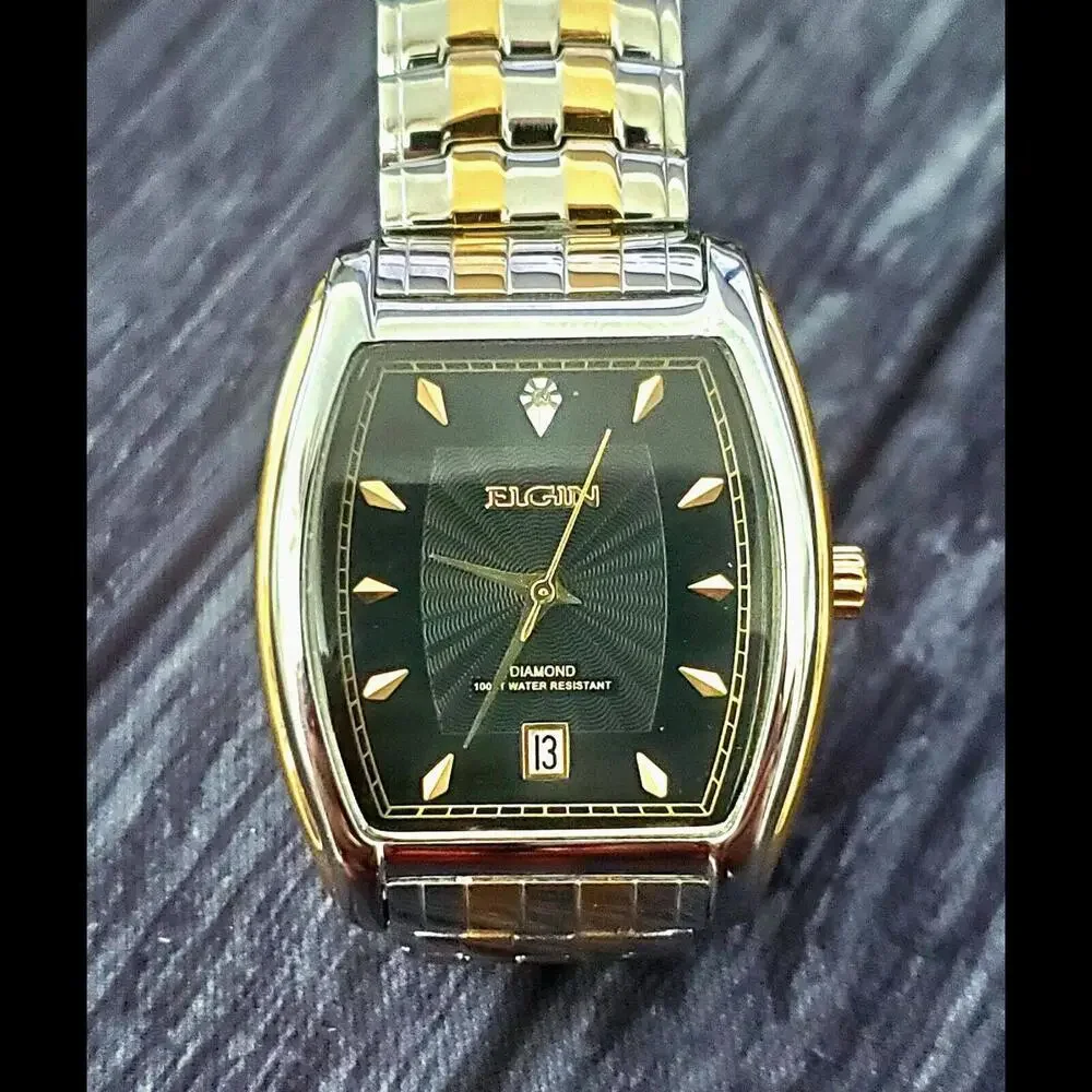 Rare Elgin Lord Diamond Dial Barrel Dress Watch Box Papers‎